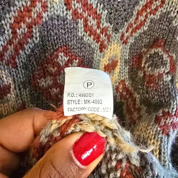 Vintage Perry Ellis Sweater Mens Size Large Burgundy Wool Tribal Knit Grunge 90s - Picture 10 of 14